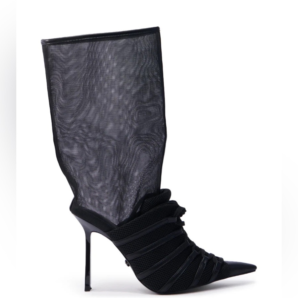 AZALEA WANG Black Sheer Mesh Stiletto Boots - Picture 2 of 4